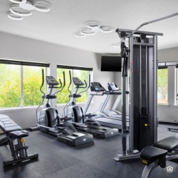 Accomplish your fitness routine easily with our fully equipped fitness center at 206 Apartments. fitness center with exercise equipment