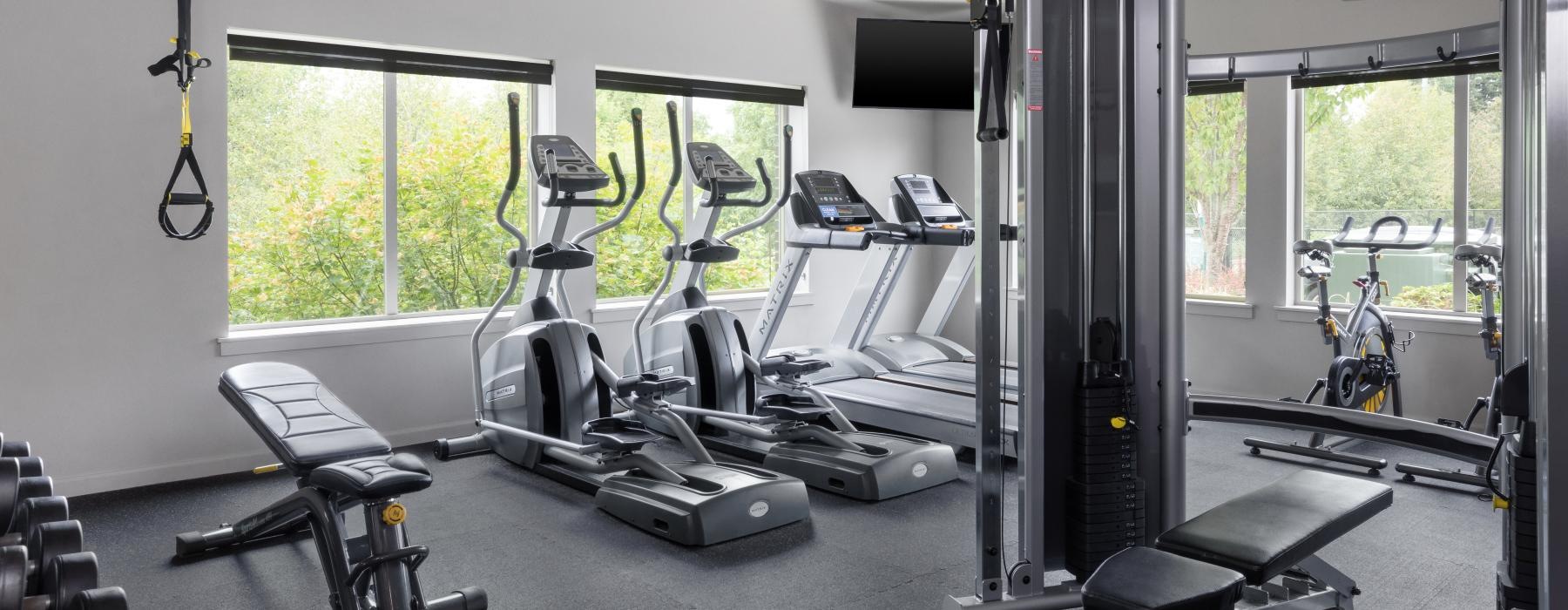 a gym with exercise equipment